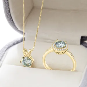 Parure de bijoux élégante en argent S925 avec collier et bague en moissanite bleue