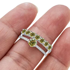 Sparkling v-shaped moissanite double ring set in 925 sterling silver for women
