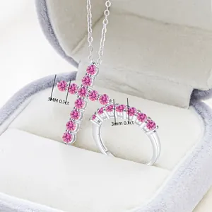 925 Sterling Zilveren Moissanite Kruis Ketting En Ring Set Voor Vrouwen 1 Karaat D-Kleur VVS1 Moissanite Sieradenset Met GRA Certificaat Luxe Cadeau