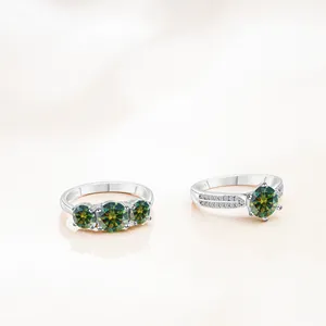 Anillo de plata S925 con moissanita verde de 5 quilates y diseño de corte redondo