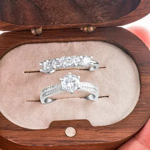 S925 Sterling Zilveren Moissanite Solitairering En Eternityband Voor Dames D Kleur VVS1 Ronde Slijpvorm Sprankelende Bruidssieraden