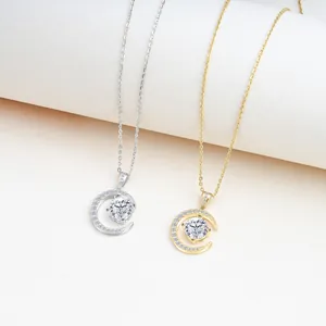925 Sterlingsilber 2 Karat Moissanit Halbmond Anhänger Halskette Elegante Herzen Und Pfeile Schliff Runde Stein Zirkonia Eingelegter Schmuck Geschenk Für Damen