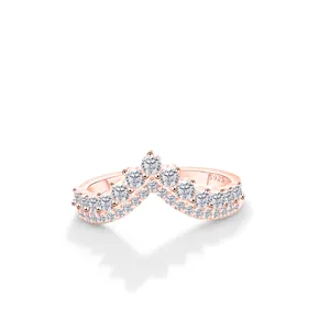 Bague en Argent Sterling 925 avec Moissanite pour Femme Élégant Design Couronne en V Luxueuse Alliance de Mariage Bijoux Fins Cadeau Avec Certificat GRA