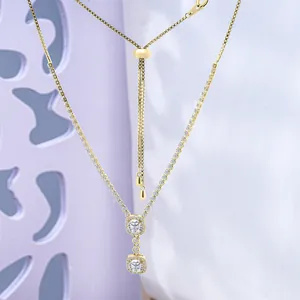 Elegante 18K vergoldete Moissanit-Halskette mit verstellbarem Verschluss für Bräute