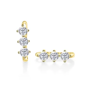 Luxus 925 Sterlingsilber Vergoldet Drei Steine Moissanit Huggie Ohrringe Für Damen Mode Schmuck Elegante Ohrringe Schmuck