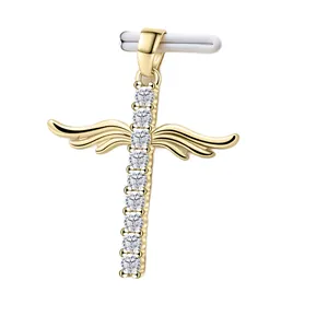 Collana con croce ali d'angelo in argento S925 dorato e pietre preziose