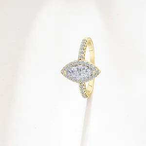 Marquise cut moissanite S925 sterling silver ring in rose gold finish with halo design