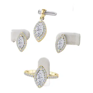 S925 sterling silver marquise-cut jewelry set with ring earrings and necklace