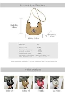 Detailed dimension guide for the crescent underarm bag with flower buckle and sizing specs