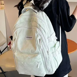 Mint green casual backpack for women with wave texture and multi-pocket design