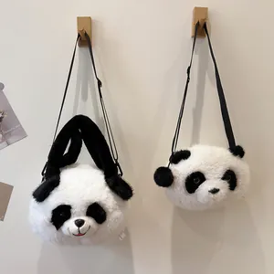 Niedliches Panda-Plüschtaschen-Set aus weichem Kunstfell als Hand- und Umhängetasche