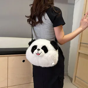 Süße Panda Plüsch Umhängetasche für Damen mit weichem Kunstfell und Gurtband