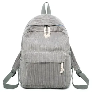 Women Corduroy Backpack Large Capacity Solid Color Urban Casual School Bag For Students Girls With Bear Pendant