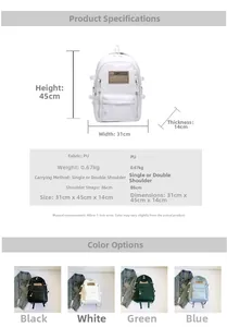 Detailed size specifications for the large capacity PU leather backpack 31x45x14cm