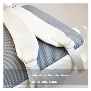 Detail of adjustable shoulder straps and breathable honeycomb mesh padding on the backpack