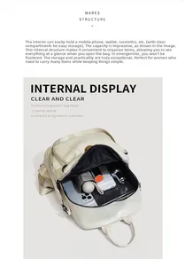 Internal view of large capacity backpack showing storage for tablets and cosmetics