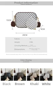 Infographic showing bag dimensions 20x15x8cm and light weight of 0.16kg in four colors