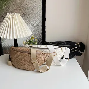 Borsa da Petto in Pelle PU Intrecciata alla Moda per Donna Tracolla Larga Regolabile Marsupio Casual Borsa a Spalla a Mezzaluna