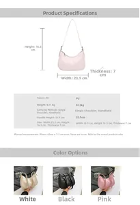 Detailed dimensions and color options for the stylish PU leather shoulder handbag