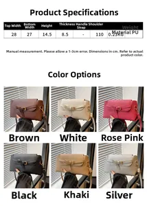 Size chart and color options for PU leather crossbody bag including six trendy shades