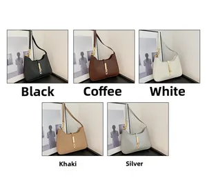 Minimalistische Leder-Hobotaschen in Schwarz, Kaffee, Weiß, Khaki und Silber mit Metallschnalle