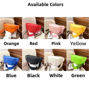 Grid display of simple nylon chest bags in eight different vibrant colors with straps