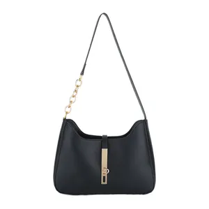 Schicke schwarze Halbmond-Tasche mit goldener Kette und Metallverschluss für Damen