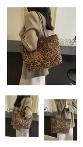Close-up of leopard print pattern and fine texture on a large capacity tote bag
