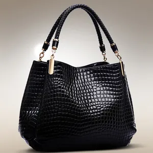 Borsa a Mano da Donna di Lusso con Motivo a Coccodrillo Borsa Tote in Vernice con Manico Intrecciato Grande Capacità Ufficio
