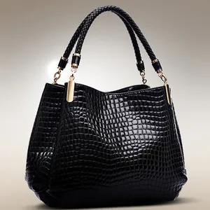 Damen Luxus Krokodilmuster Handtasche Lackleder Tote Bag Mit Geflochtenem Griff Große Kapazität Reißverschluss Büro Umhängetasche