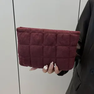 Neceser de Maquillaje Portátil de Terciopelo Acolchado Gran Capacidad Neceser de Aseo Bolso de Mano Color Sólido Mujer