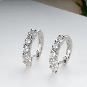 Elegant S925 sterling silver huggie earrings with five round-cut moissanite stones
