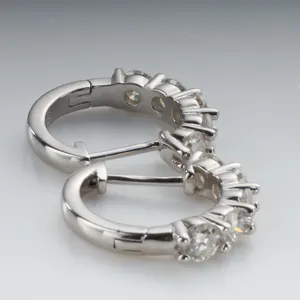 Classic S925 sterling silver hoop earrings with 5 round-cut moissanite stones