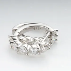 Elegant S925 sterling silver hoop earrings with double row moissanite stones