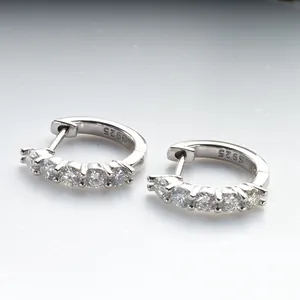 Classic S925 sterling silver huggie earrings with round-cut moissanite stones
