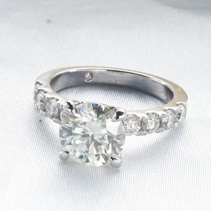 Bague en argent S925 plaqué or 18K avec moissanite ronde de 3,5 carats à quatre griffes