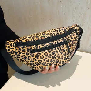Leopard Print Nylon Waist Bag Fashion Streetwear Chest Bag For Women Crossbody Fanny Pack Sports Travel Student Daily Bag