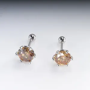 Klassische 925 Sterling Silber Champagner Moissanit Ohrstecker mit Sechs-Krallen-Fassung