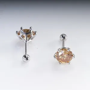 Ohrstecker aus 925er Sterlingsilber mit champagnerfarbenem Moissanit und 6-Krallen