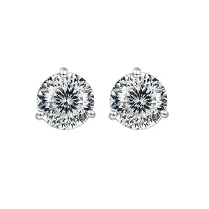 Klassische S925 Sterling Silber Moissanit Ohrstecker mit drei Krallen und Rundschliff