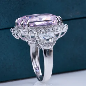 Macro view of 10ct radiant cut pink carbon diamond ring in 925 sterling silver