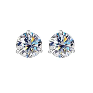 S925 Sterling Silber Moissanit Ohrstecker 3-Zacken Rundschliff Labor Diamant Schmuck Mit 925 Sterlingsilber Ohrstecker-Stift Damen
