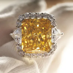 10 Carat Radiant Cut High Carbon Diamond Ring 925 Sterling Silver Platinum Plated Gemstone Halo Ring For Women Jewelry