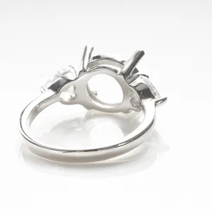 Bague classique en argent sterling S925 à trois pierres avec quatre griffes pour bricolage