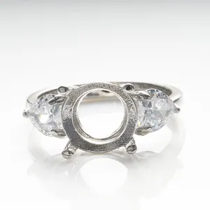 Bague en Argent Sterling 925 Moissanite Semi-monture Trois Pierres Forme Ronde Poire Coeur Bague de Fiançailles Mariage pour Femme Bijoux