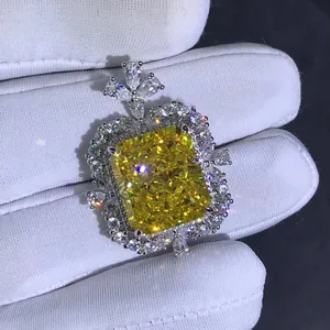 Luxury 15ct radiant cut yellow carbon diamond pendant in sterling silver setting