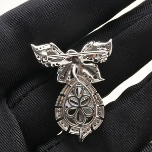 Back view of S925 sterling silver bow brooch with 10ct pear cut high carbon diamond
