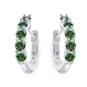 Elegant S925 sterling silver hoop earrings with five sparkling green moissanite stones
