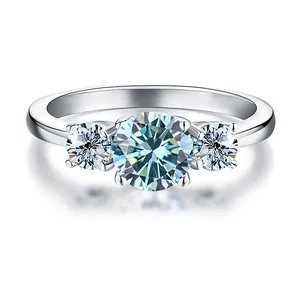 Lussuoso anello in argento S925 con moissanite blu da 3 carati e pietre laterali tonde