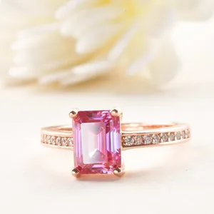 Luxurious 2 Carat Emerald Cut Pink Moissanite Ring S925 Sterling Silver Rose Gold Plated Women Fashion Anniversary Jewelry Ring